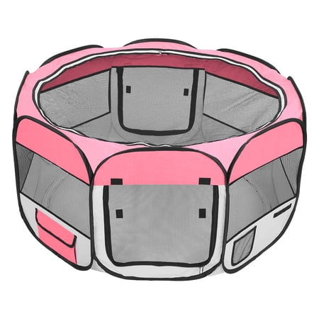HOBBYZOO 45" Portable Foldable 600D Oxford Cloth & Mesh Pet Playpen Fence with Eight Panels Pink