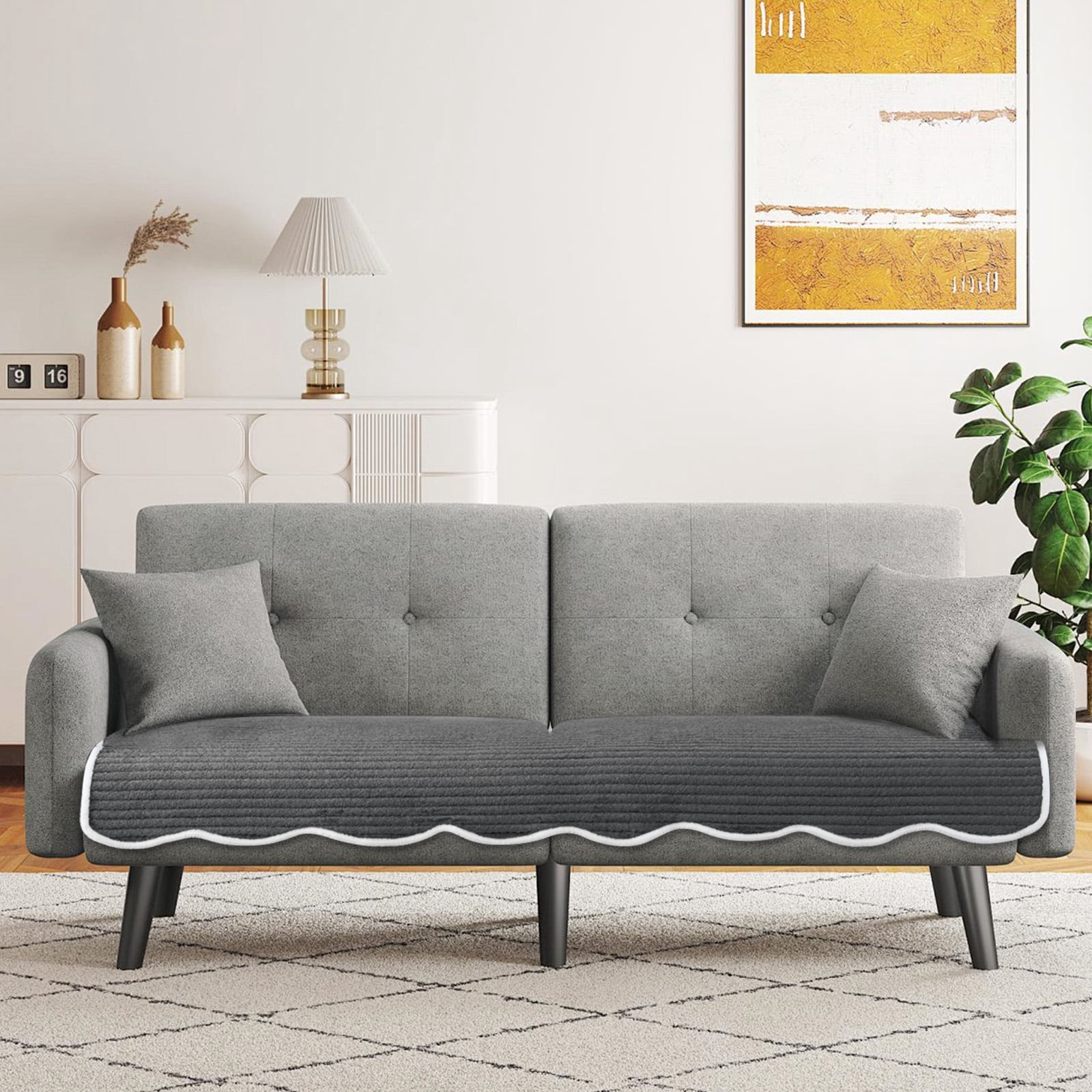Eurhowing Velvet Sofa Cover, Non-Slip & Pet-Friendly Couch Slipcover, Scratch-Resistant Washable Furniture Protector for Couch, 36"×71", Dark Gray