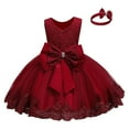 thumbnail image 2 of XXWXYD Baby Girls Backless Ruffl𝖾 Lace Dress with Headwear Bowknot Flower, Pageant Par𝗍y Wedding Christmas Holiday Dress for Special Celebrations, 2 of 3