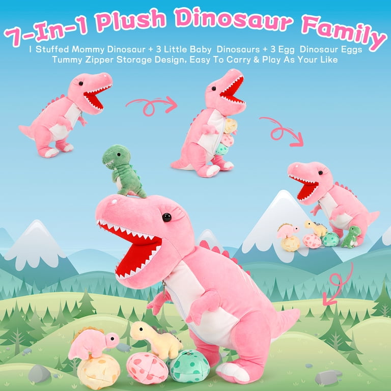 Morismos Mommy Dinosaur Plush with 3 Baby Dinosaurs & Eggs photo 8