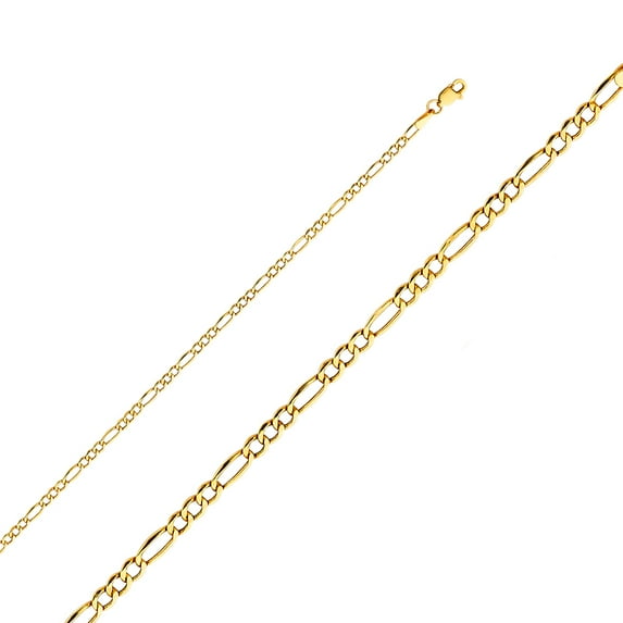 Ioka - 14K Yellow Gold 2.6mm Hollow Figaro 3+1 Chain Necklace with Lobster Clasp - 22"