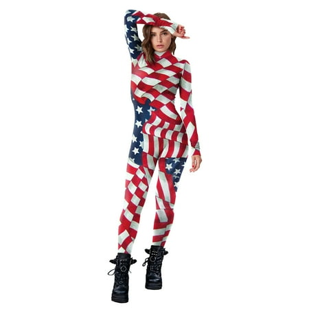 

xinqinghao plus size romper women s long sleeved independence day holiday 3d printing national flag splicing bodysuit jumpsuit for women f l