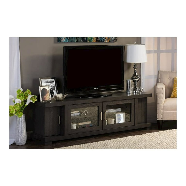 Baxton Studio Viveka 70-Inch Dark Brown Wood TV Cabinet with 2