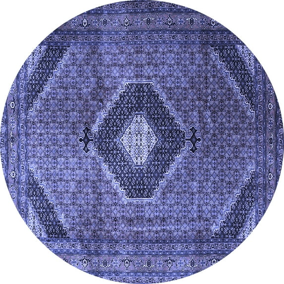 Ahgly Company Machine Washable Indoor Round Medallion Blue Traditional Area Rugs, 7' Round