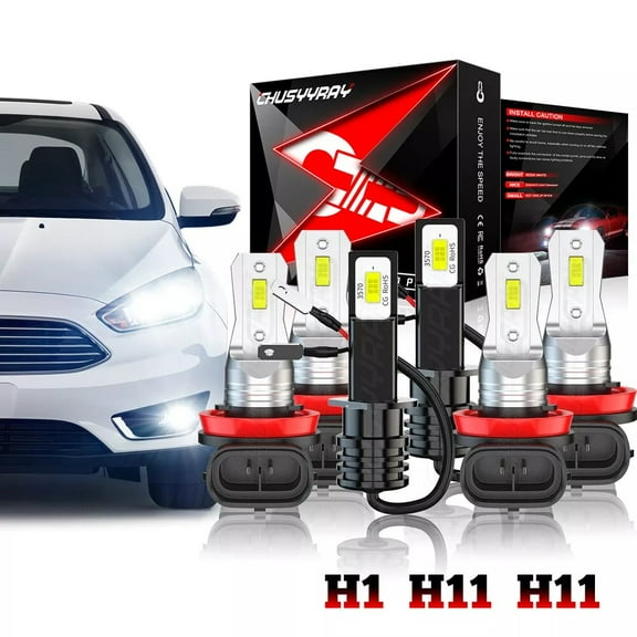 For Ford Focus 2015 2016 2017 2018 LED H1 H11 Headlight Hi-Lo Beam H11 Fog Light Blubs Kit 6000K White 6x