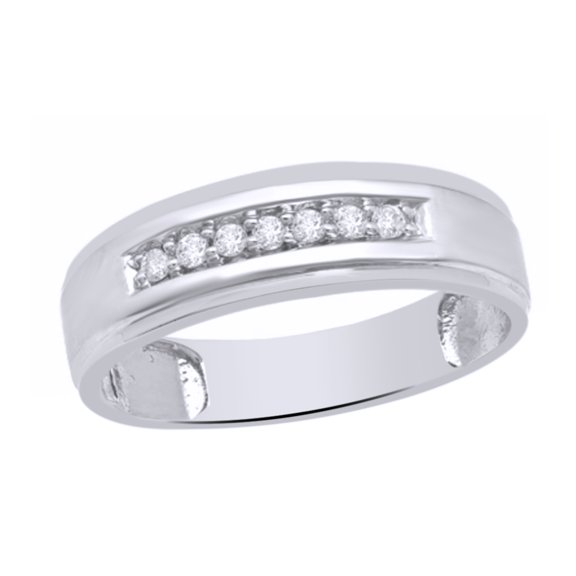 AFFY White Natural Diamond Wedding Band Ring In 10k White Gold (0.14 Cttw)