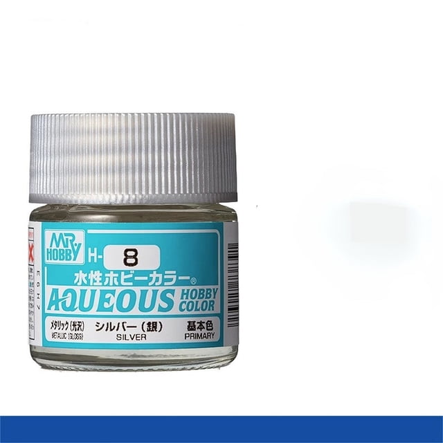 Mr. Hobby Aqueous H8 Gloss Metallic Silver Acrylic Paint 10ml for Scale Models & Miniatures