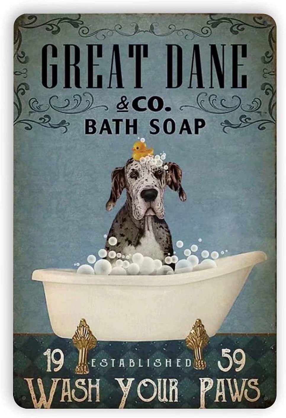 Great Dane Bath Soap Bathroom Metal Tin Sign,Wash Your Paws Fun Home