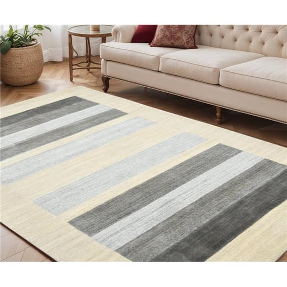 HomeRoots 570694 5 x 8 ft. Ivory & Gray Wool Striped Hand Woven Rectangle Area Rug