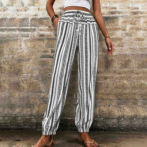 HUPOM Womens Trouser Pants Women Capri Pants Standard High Waist Rise Full Straight-Leg Black M