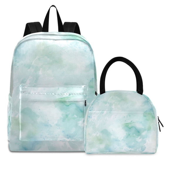ALAZA Backpack Set Green Tie-dye Marble Elementary School Bags Student BookBag with Lunch Bag