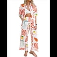 thumbnail image 1 of Conjunto de 2 Piezas de Chándal de Verano para Playa con Camisa de Corta y Botones para Mujer, Top Estampado, Pantalones Cortos de Descanso Flores de Frutos Blancos S, 1 of 10