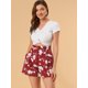 thumbnail image 5 of Pantalones cortos de bolsa de papel Allegra K con pajarita para mujer Rojo-Floral XS, 5 of 6