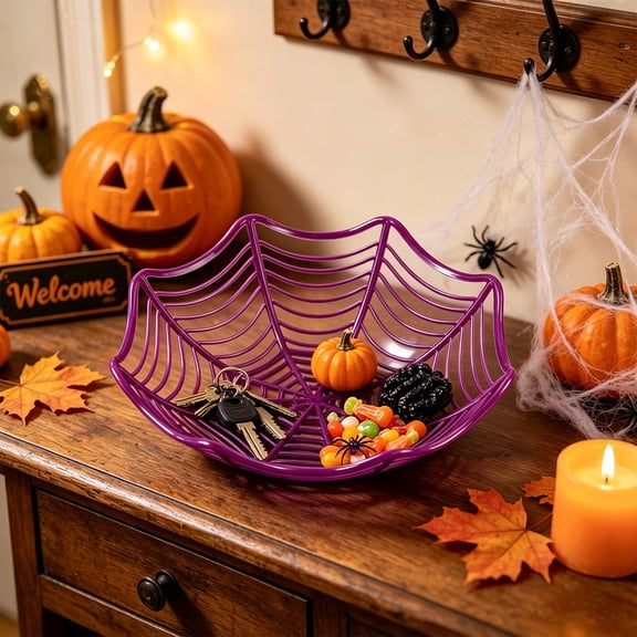 Tyidzon Halloween Candy Bowl Spider Web Trick or Treat Dish Decorations Indoor, Plastic Bowl Spooky Party Table Decor Snack Serving Dishes