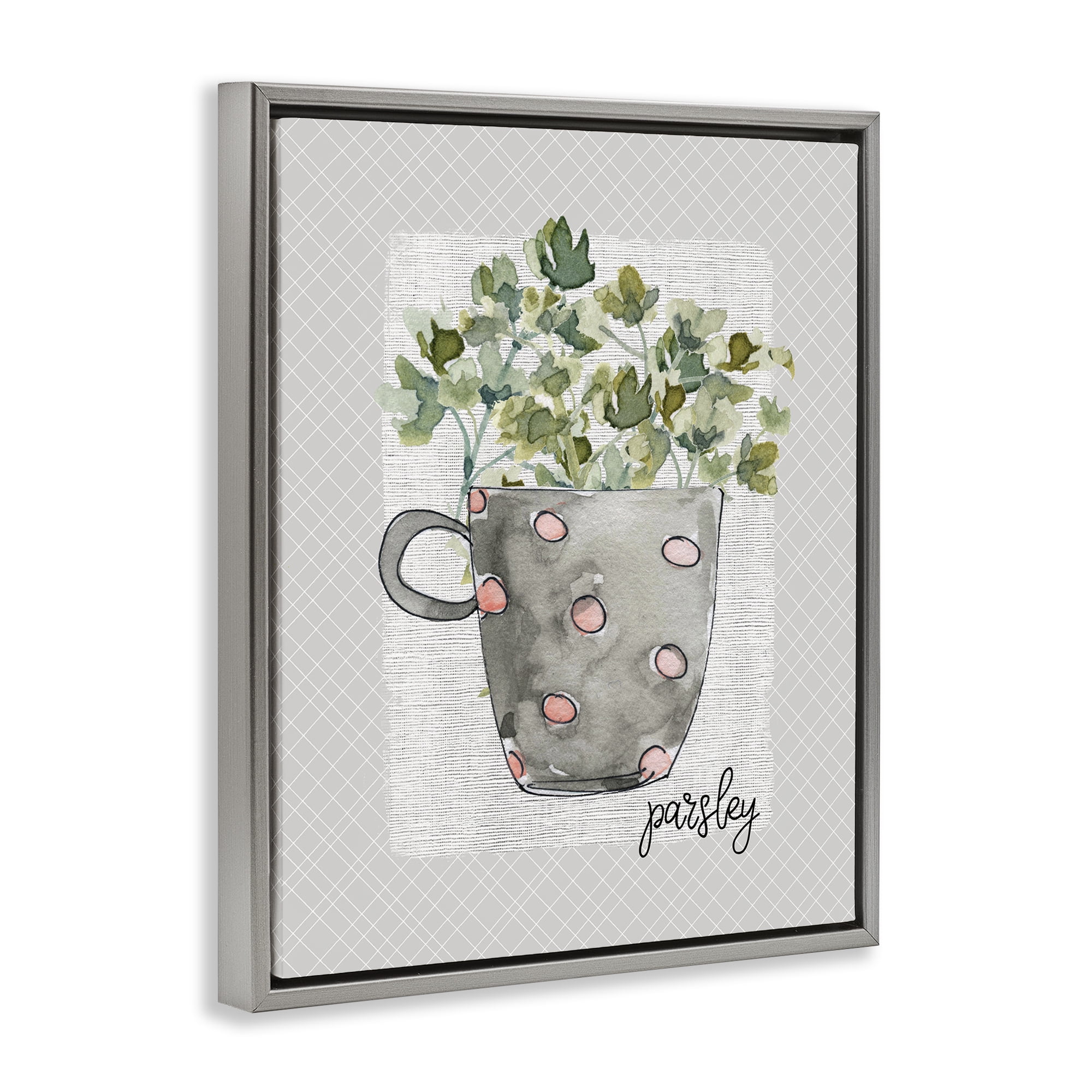 Stupell Industries Parsley Herb Mug Gray Framed Floater Canvas Wall Art, design by Livi Finn