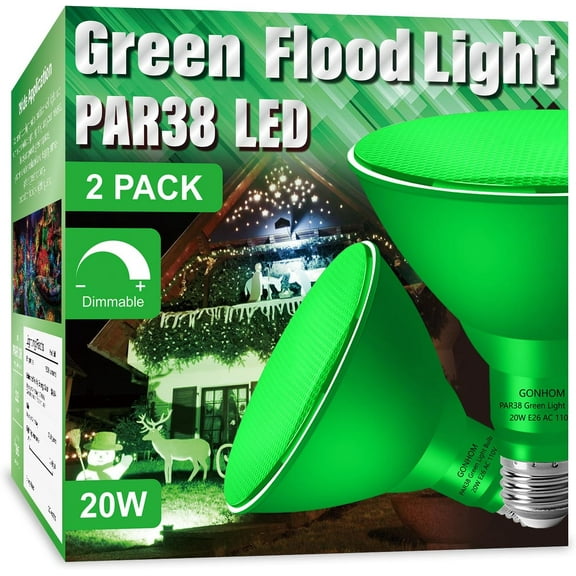 PAR38 Flood Lights Outdoor,Dimmable YANTON Flood Light Bulbs,20W(Equivalent to 200W),E26 Base,Outdoor Porch,Holiday Lighting,YANTON Flood Light Bulb for Halloween,Christmas,2 Pack Green
