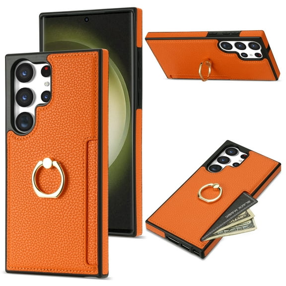 Nalacover for Samsung S20 Ultra Wallet with Card Holder Slot, 360°Rotation Ring Holder Kickstand Cover for Men Women Protective Premium PU Leather Shockproof Cover for Samsung Galaxy S20 Ultra, Orange