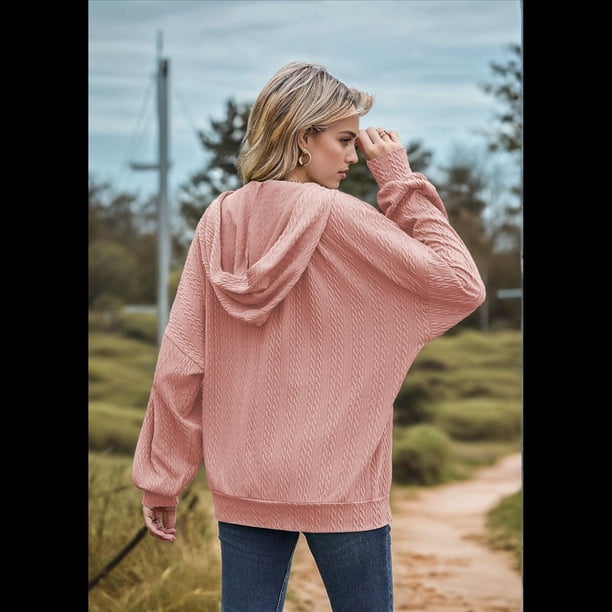 Sudadera con Capucha y Cremallera de Larga, Color Rosa, Talla L