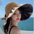 thumbnail image 3 of SikaFu New AntiUV Beach Hat Women Large Wide Brim Sun Hat Ladies Straw Beach Cap Large Bow Band Wire Summer Hats for Women, 3 of 6