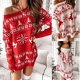 thumbnail image 5 of Suéter de punto de otoño e invierno para mujer, vestido de manga larga de punto suelto de jacquard navideño, 5 of 5