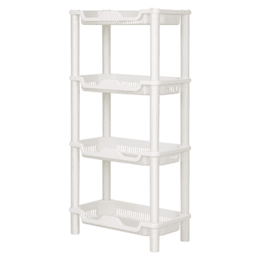 Qalabka 4-Tier Floor Standing Corner Shower Caddy Organizer, Plastic Shelves, Bathroom Storage Rack, Set of 1