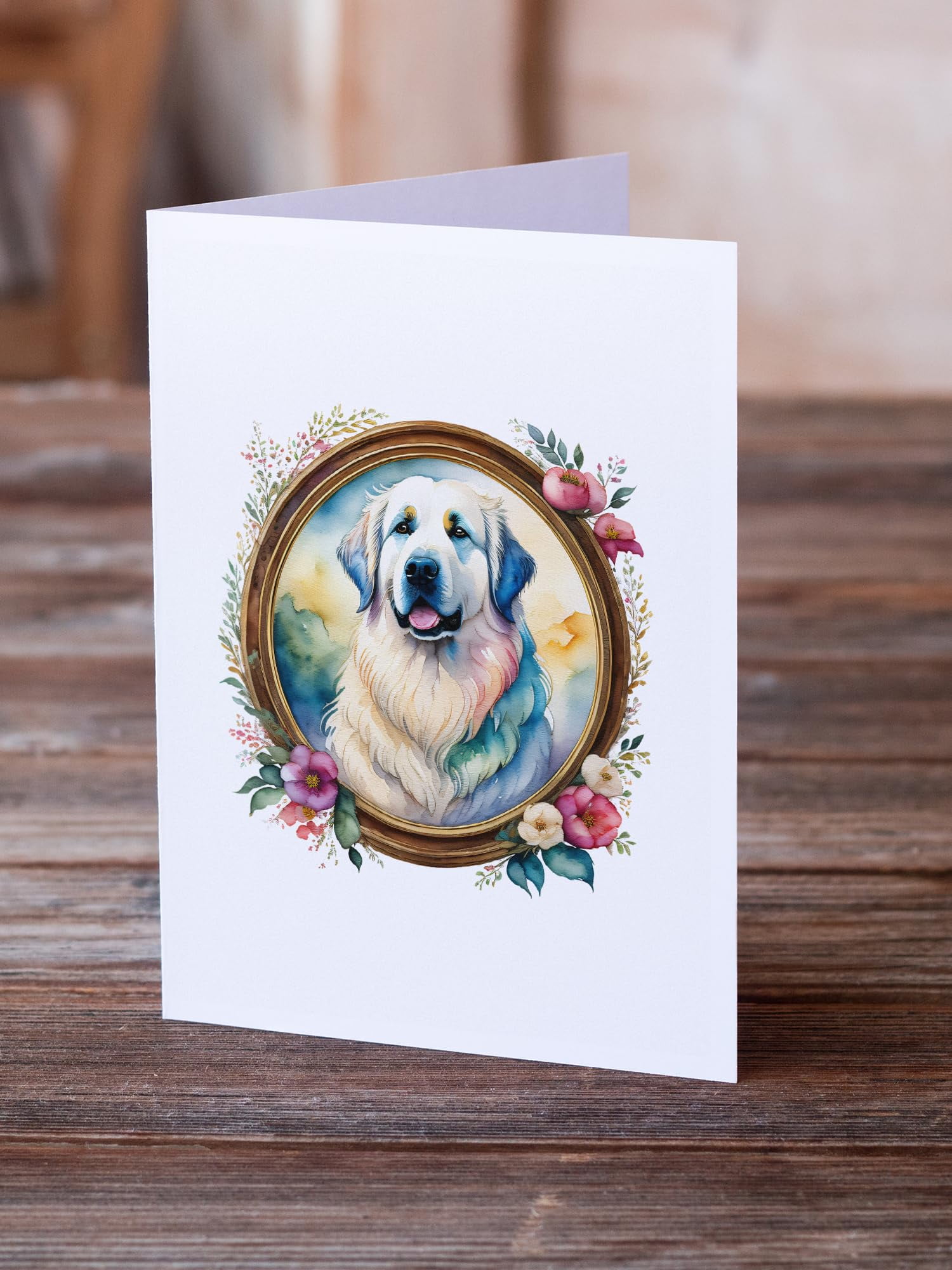 Great Pyrenees and Flowers Greeting Cards and Envelopes Pack of 8 7 in x 5 in