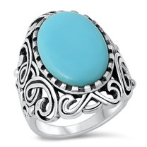 CHOOSE YOUR COLOR Simulated Turquoise Swirl Cutout Ring .925 Sterling Silver Band Blue CZ Female Size 7