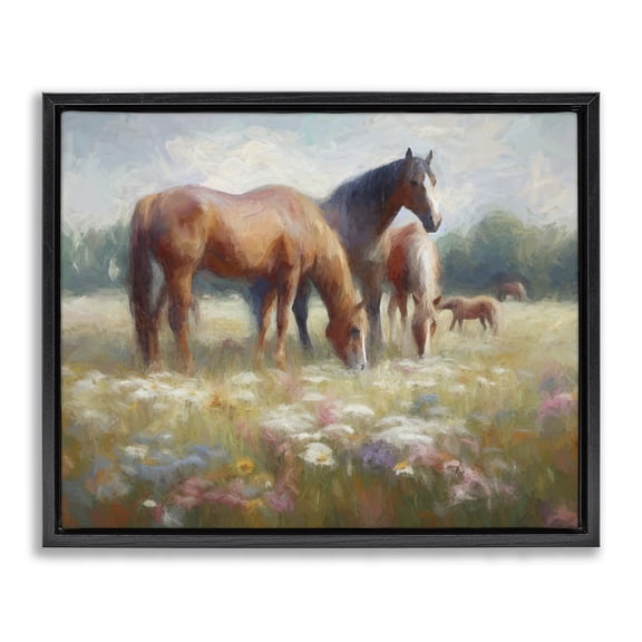 Stupell Industries Farmhouse Horse Family in Meadow Black Floating Frame Canvas Art, 21 x 17, by Ramona Murdock