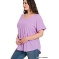 thumbnail image 3 of Zenana Women & Plus V-Neck Heavy Dobby Boat Neck Rolled Short Sleeve Blouse Top, 3 of 4