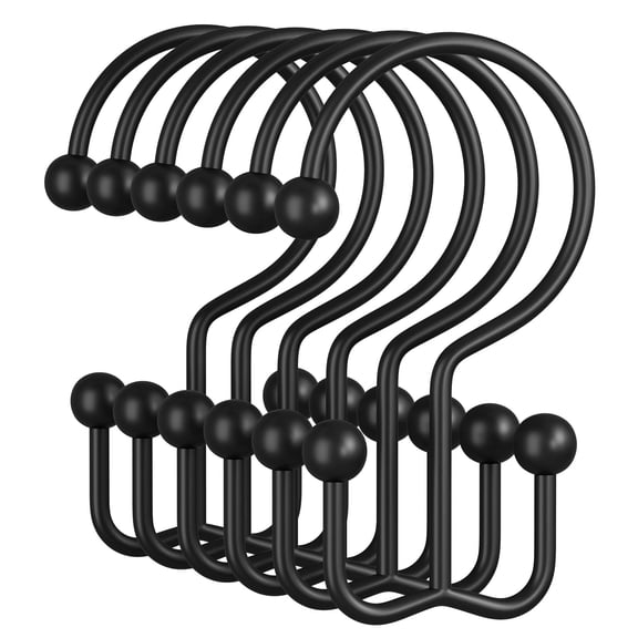 Bathway Black Shower Curtain Hooks, 12PCS Minimalist Simple Double Shower Curtain Rings, Rust-Resistant Metal Shower Hooks Shower Curtain Hangers, Shower Rings for Bathroom Shower Rods Curtains