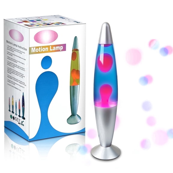 VOLIVO 13" Motion Lamp,Pink Wax in Blue Liquid, Seliver Metal LED Motion Lamp, Christmas Night Light Gifts for Kids and Adults
