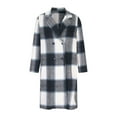 thumbnail image 4 of Oversized Womens Flannel Plaid Fashion Casual Lattice Printing Long Sleeve Buttons Cardigan Top Jacket Coat Fall Winter Warm Coat Blue,XL, 4 of 8