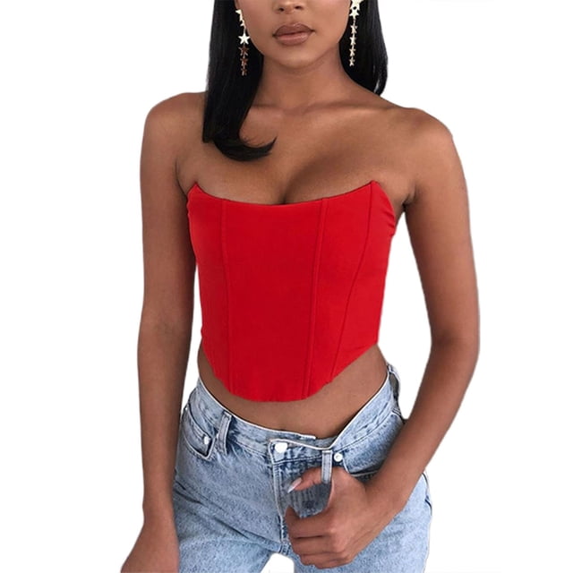 Txlixc Mujeres Sexy Bustiers Color sólido fuera del hombro Crop Tank Top Push Up Corsés sin tirantes Txlixc Sexy