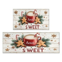 Kitchen Rug Set of 2 Non Skid Kitchen Mats for Floor,Happy Christmas Gingerbread Man Pine Branches Kitchen Rugs and Mats for Bathroom,Room Outdoor (47x17 30x17in)