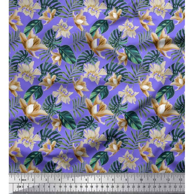 Soimoi Rayon Fabric Monstera Leaf & Floral Decor Fabric Printed Yard 42 Inch Wide