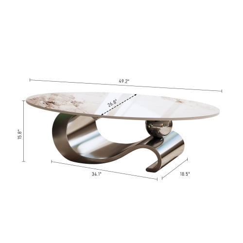 49.2-Inch Modern Oval Faux Marble Coffee Table with Sturdy Metal Base - Luxury Living Room Furniture for Home Decor | Scratch-Resistant & Easy Assembly, (Gray)