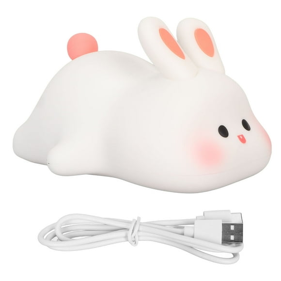 Luz de noche de conejito kawaii de silicona suave, portátil, recargable por USB, para bebés y niños pequeños.