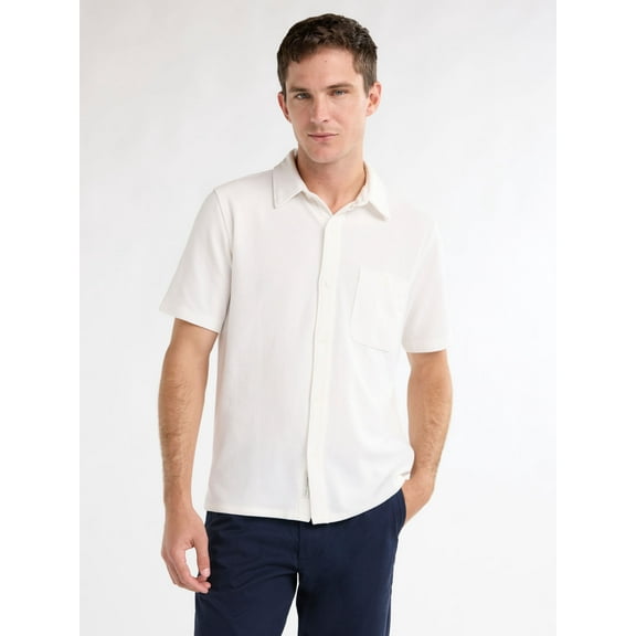 Free Assembly Men's Waffle Knit Button-Up Shirt with Short Sleeves, Sizes XS-3XL