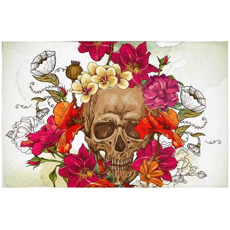 

ECZJNT Vintage Skull Florals Placemat Plate Holder Set of 4 Table Mats Protector 12x18 inch
