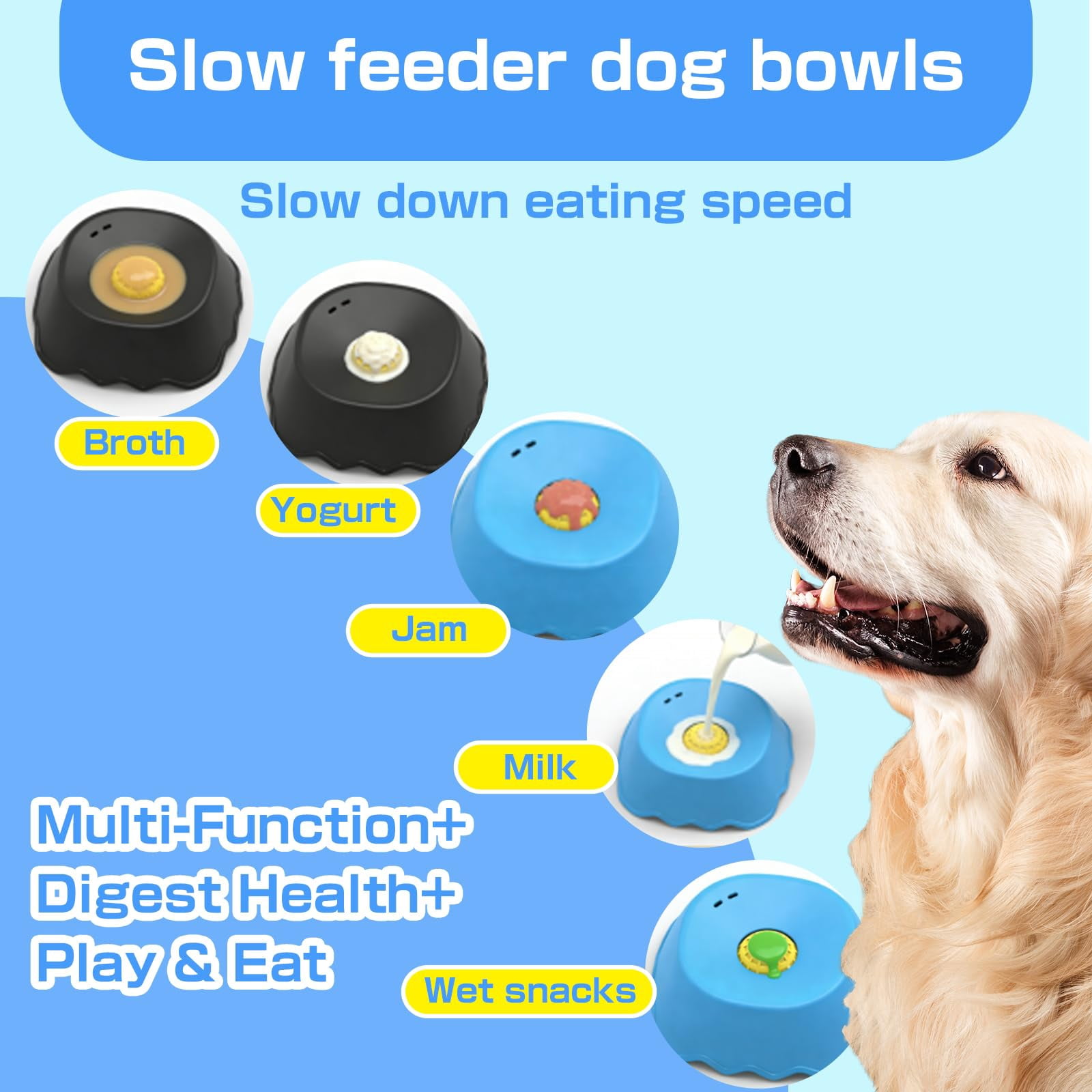 Lick and Roll Bowl, Slow Feeder Dog Bowls – Interactive Dog Licking Toy with Rolling Ball, Large Capacity Non-Slip Lick Bowl for All Dogs