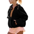 thumbnail image 3 of Chaqueta Acolchada de Larga y Corte Holgado para Mujer, con Cuello Redondo, Media Cremallera y Capucha con Cordón Ajustable Negro XXL, 3 of 7