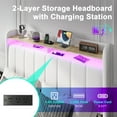 thumbnail image 5 of Amolife Queen Size Platform Bed Frame with 2-Tier LED Storage Velvet Wingback Headboard & 2 Storage Drawers, USB & Type-C Charging Ports, White, 5 of 12