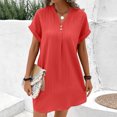 thumbnail image 4 of Clearance under 10$ Sevevn Women Casual Solid-neck Short Sleeve Dress Pocket Split Hem Strap Dress Deal of the Week Watermelon Red L, 4 of 9