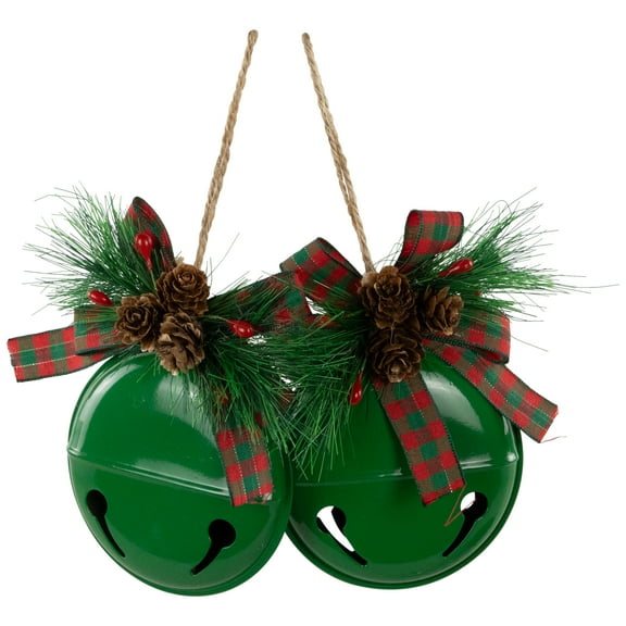 Northlight Jingle Bells with Pinecone Bows Disc Christmas Ornaments - 5" - Green - Set of 2