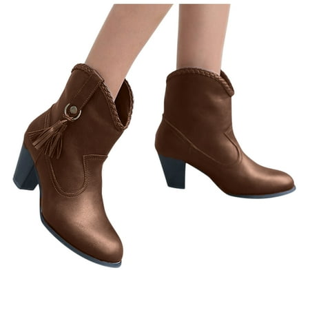 

Valentine s Day Deals!2022 Juebong Women s Ladies Fashion Casual Square Heels Long Ankle Boots Slip On Shoes