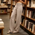 thumbnail image 4 of cocolona Womens High Waist Corduroy Dress Pants Elastic Waist Straight Wide Leg Business Casual Work Pants with Pockets, 4 of 5