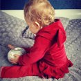 thumbnail image 2 of Ropa Para Niñas Pequeñas, Traje Para Niños Pequeños, Primavera Otoño, Terciopelo Dorado, Manga Larga, Color Sólido, Con Capucha, Top De Encaje, Pantalones, Traje Rojo Para Niños Odeerbi LM103-11083, 2 of 9