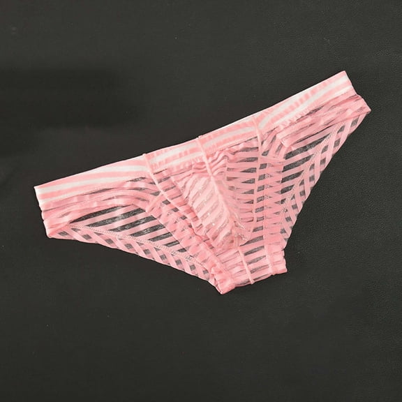 Sunvit-Panties Men’s Lightweight Breathable Briefs - 100% Polyester Striped Semi-Sheer with Contoured Pouch, Size XL, Pink, Snug Comfort for Daily & Special Occasions