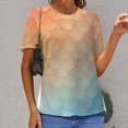 thumbnail image 6 of Mermaid Fish Scales Womens Tops Women's Fashion Casual Short Sleeve Flower Print Round Neck Pullover Top Blouse, 6 of 6
