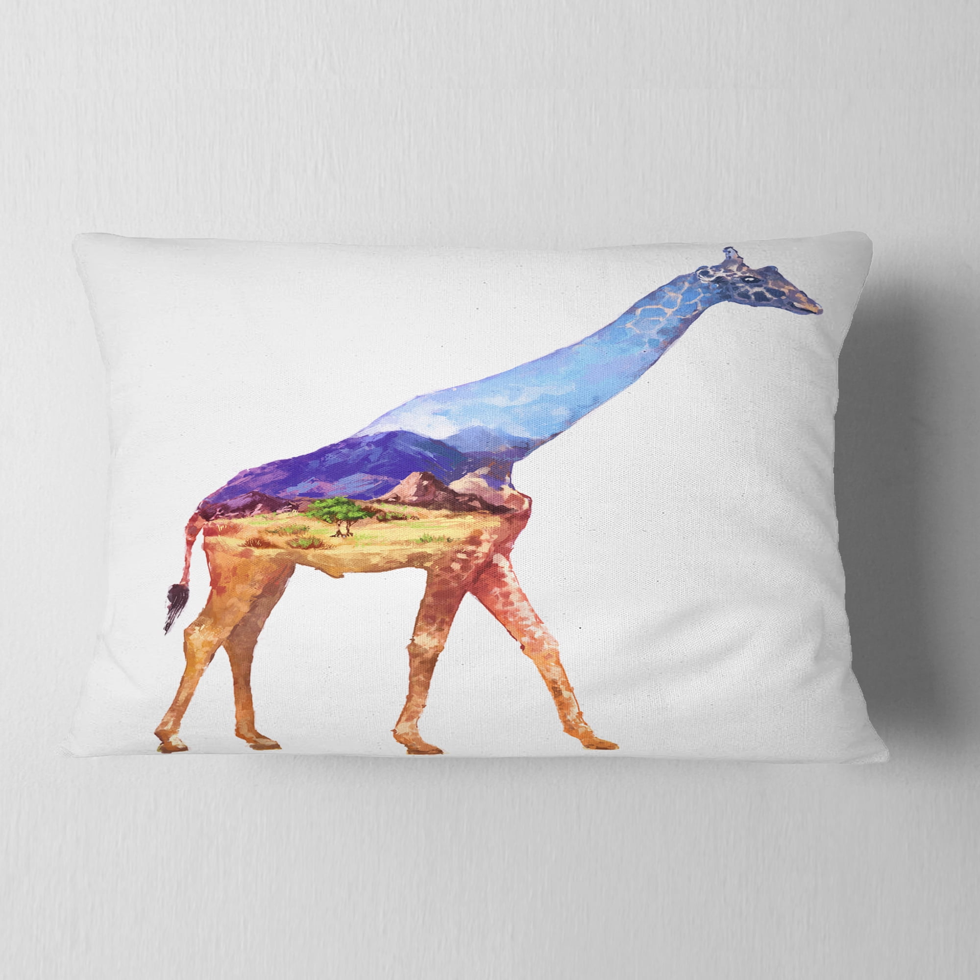 Designart Giraffe Double Exposure Illustration - Animal Throw Pillow - 12x20